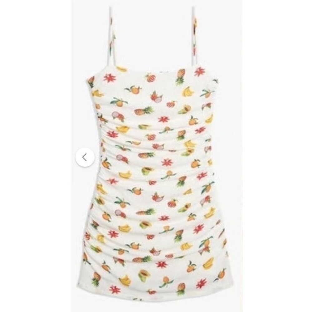 WEWOREWHAT Fruit Print Ruched Spaghetti Strap Mini Dress XS - Picture 2 of 15